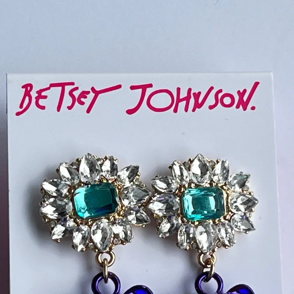 Betsey Johnson NEW Purple Bear Crystal Flower Earrings Whimsy Kidcore Festival